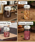 Big Capacity Airtight Coffee Bean Storage Jar With Date Tracker holding coffee beans, stylish glass design, kitchen storage.