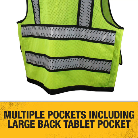 Rock Solid Class 2 High Visibility Surveyor Vest Xl Zipper Closure showing reflective stripes and large back tablet pocket.