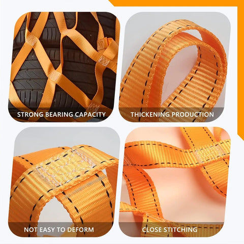Beefy Heavy Duty Cargo Net for Hauling and Securing Gear, Tear Resistant Nylon, 3x3M Grid, 15cm Mesh detail on orange webbing