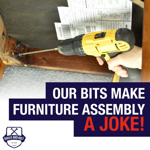 Using 12 Piece 6 Inch Long Hex Head Allen Wrench Drill Bit Set Impact Ready S2 Steel SAE One Quarter Inch Hex Bits on furniture