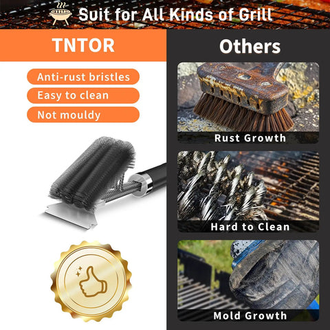 18 Inch Adjustable Grill Brush With Scraper For Outdoor Grills Heavy Duty BBQ Cleaner stainless bristles vs others