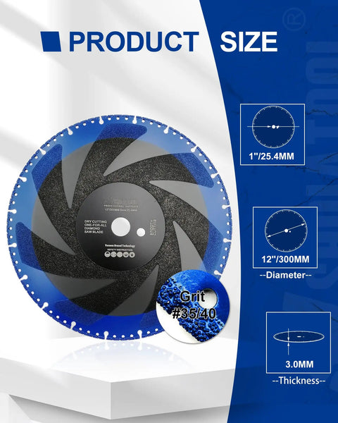 12 Inch Metal Cutting Diamond Blade Go To All Purpose Cut Off Wheel for Rebar Sheet Metal Angle Iron and Stainless Steel on display