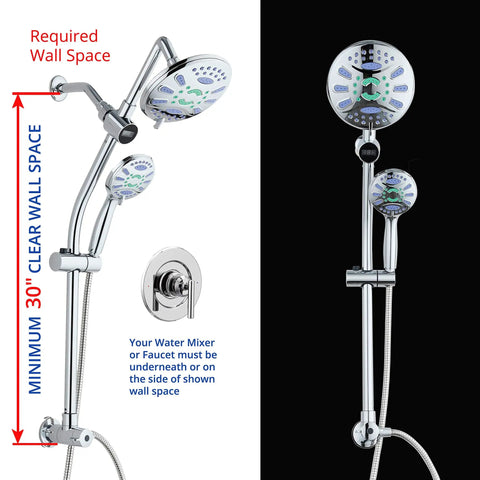 No-Drill 34-Inch Shower Bar With LED Temperature Display, 3-Way Rain And Handheld Shower Head, Height Extension Arm combo.