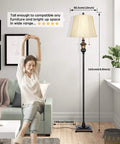 Retro Chic Classic Floor Lamp With Bronze Fabric Shade, Tall Rustic Pole Light for Living Room beside a sofa