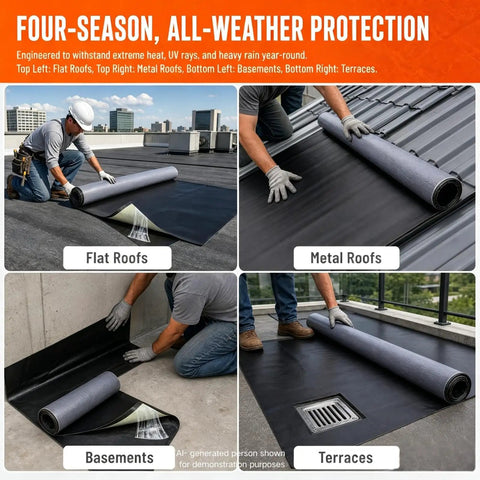 Real Deal Self Adhesive EPDM Rubber Roofing Membrane For Flat Roofs 53 Mil Thick 39 In Wide By 16 Ft Long on various surfaces.