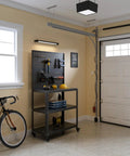 Rolling Metal Workbench On Wheels With Pegboard And 22 Hooks 3 Tier Tool Storage Heavy Duty Steel Tabletop For Garage