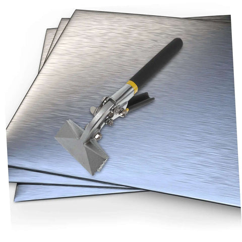 Manual Metal Bender With Straight Jaw Hand Seamer on sheet metal, non-slip handle, easy grip for DIY HVAC jobs and metalworking.
