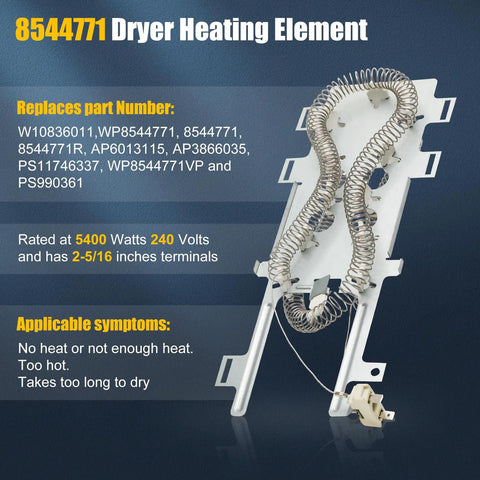 Dryer Heating Element Upgrade Kit With 3392519 Thermal Fuse 279973 Thermostat And 279816 Element 8544771