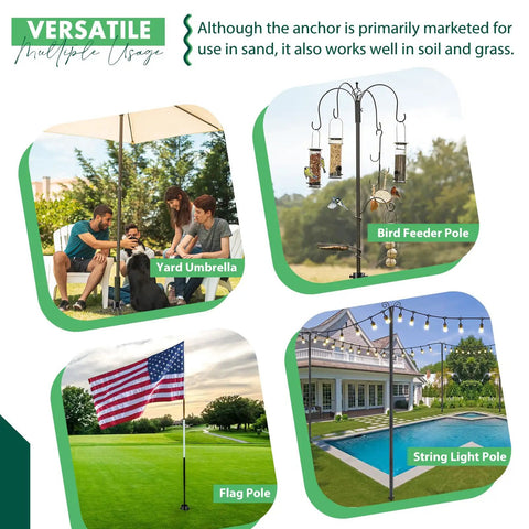 Heavy Duty Beach Umbrella Sand Anchor And Metal Stand For Outdoor Yard Garden Rust-Proof Ground Anchor Fits 1.3 To 2 Inch Poles
