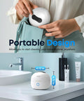Heavy Duty 45Khz Ultrasonic Cleaning Pod For Jewelry Eyeglasses And Watches on countertop with measurements displayed.