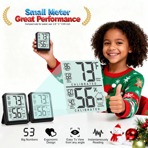 Two Pack Indoor Room Thermometer And Hygrometer With Real Time Temperature Humidity Readings Max Min Record Compact Desk Stand Smart No Fuss Home Office Nursery And Greenhouse Monitoring, black and white display