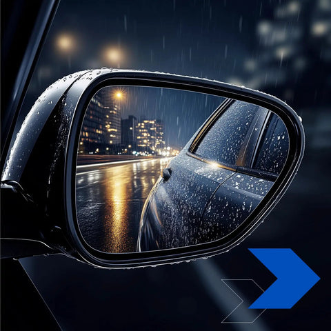 Driver Left Side Mirror Glass For Volkswagen Tiguan 2009 2017 Convex Glass Replacement Non Heated Without Backing Plate reflecting a rainy street