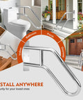 Top Shelf 304 Stainless Steel Handrails For Outdoor Steps Wall Mount Hella Tough Porch Railing, shown in indoor and outdoor settings.