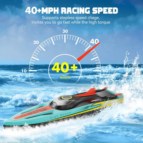 Brushless RC Boat 40MPH Beast With Self Righting LED Lights Fishing Function racing on water