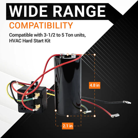 CSR-U2 Hard Start Capacitor Kit For Air Conditioners Three And A Half To Five Ton Units Plug And Play Install shown with wires