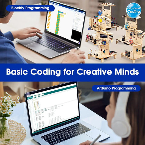 Eight In One STEM Kit For Kids Aged 8 To 16 With ESP32 Smart Home Projects Hands On Coding And Engineering Fun School Crafts DIY Model Building Toys Educational Tech Toys For Birthday And Gift Giving, Blockly and Arduino coding