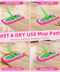 Rose Pink Microfiber Mop Pad Refills Four Pack Reusable Washable for Easy Wet and Dry Floor Cleaning Fits Most Standard Mops