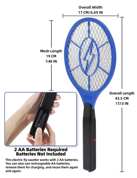 Two Pack Electric Fly Swatter Set Yellow And Blue High Voltage Bug Zapper With Safety Mesh For Indoor And Outdoor Use Mosquito Killer Battery Powered Requires AA Batteries Not Included No More Buzzing shown with battery compartment