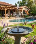 Floating Solar Fountain For Bird Bath And Outdoor Ponds, Sun Powered Water Pump working in garden with bird bath