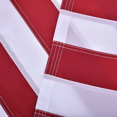 Close-up of sewn stripes on 5x8 Ft US Flag For Outdoor Use High Wind With Embroidered Stars And Sewn Stripes Brass Grommets Built To Last
