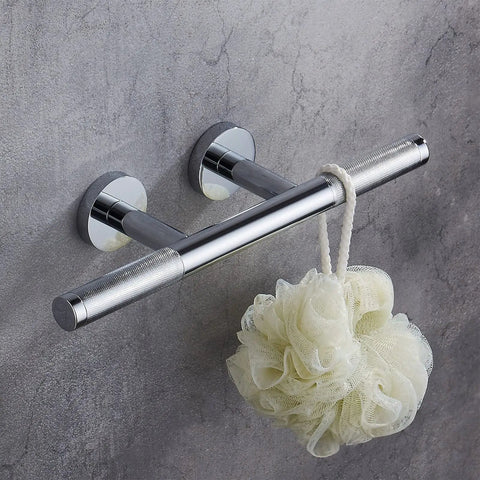 Shower Foot Rest Bar Wall Mount Brass Ledge Easy Leg Shaves Polished Chrome with loofah on concrete wall