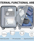 Hard Shell Carry On Luggage With Spinner Wheels Expandable 21 Inch Cabin Suitcase Airline Approved Built In TSA Lock Black Durable Travel Rolling Bag For Overhead Bin Fits Most Airlines 36L Capacity Go To Travel Buddy, showing internal compartments and organizational pockets.