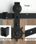 Helmsman 8 Ft Heavy Duty Wood Sliding Barn Door Hardware Kit for Double Doors Carbon Steel Wall Mounted Flat Track System shown