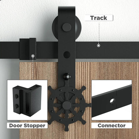 Helmsman 8 Ft Heavy Duty Wood Sliding Barn Door Hardware Kit for Double Doors Carbon Steel Wall Mounted Flat Track System shown