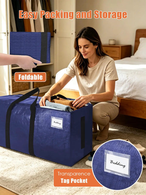 8 Pack Heavy Duty Moving Bags With Wrap Around Handles Ultra Large 24 Gal Storage Totes For Space Saving And Easy Clothes Organization