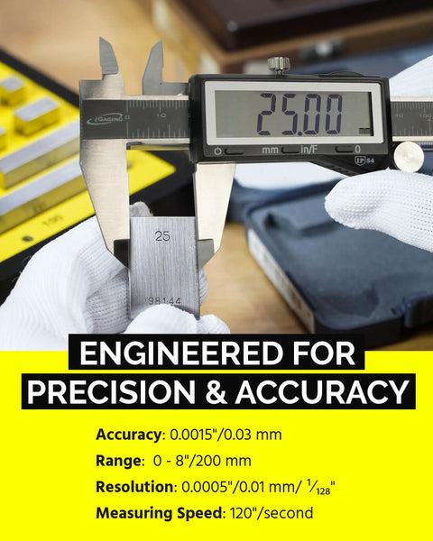 EZCal Digital Caliper 0 To 8 Inches 200 mm With IP54 Splash Water, Oil And Dust Resistant Housing measuring metal part