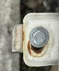 Top view of a 10 Pack 1/4-20 Stainless Steel Hex Bolt 3 Inch Long Full Thread UNC Coarse Drive in white metal frame