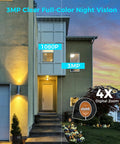 Image showcasing Solar Powered Outdoor Security Camera 2K with 360 Degree Pan Tilt installed on a home exterior at dusk.