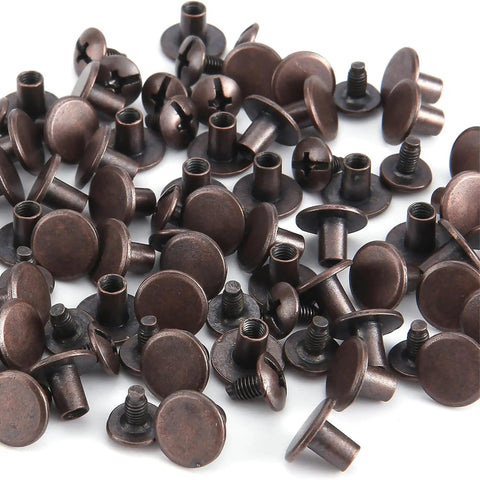 Top Shelf Heavy Duty Chicago Screws And Screw Posts Featuring Sleek Copper Finish And Rock Solid Threads 100 Complete Sets assorted copper screws for leather crafting projects.