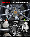 4 Pack Car Wheel Center Hub Cap Kit With 22 Lug Nut Covers 2.2 Inch 56mm Rim Caps Before and After Installation for Model 3 and Model Y