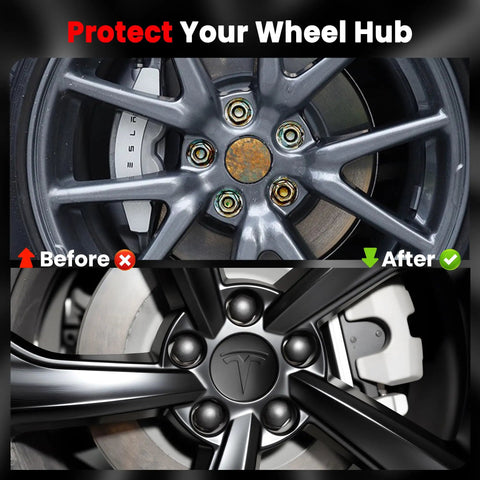 4 Pack Car Wheel Center Hub Cap Kit With 22 Lug Nut Covers 2.2 Inch 56mm Rim Caps Before and After Installation for Model 3 and Model Y