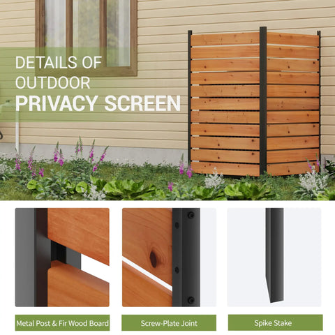 Wood Privacy Screen For Outdoors No Dig Garden Fence Hide Trash Cans And Air Conditioner Units Decorative Patio Privacy Screen For Backyard Or Balcony Reddish Brown Yard Vibe with metal post and fir wood board details.