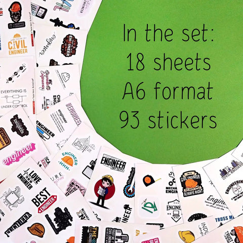 Engineering Stickers Pack For Water Bottles And Laptops Waterproof Vinyl Decals For Engineers Gift Ideas with 93 stickers