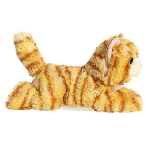 Real Deal Mini Flopsie Ginger Cat Eight Inch Stuffed Animal Plush side view showing soft fur and compact design for cuddling.