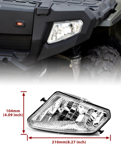 Headlight Housing Front Left And Right For Polaris Sportsman 500 2005-2010 - Beefed Up Clear Head Lamp Lens Covers shown with dimensions