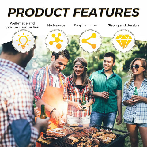 Group grilling outdoors with product features, Propane Gas Fitting Adapters Kit Three Pack QCC1 Type for BBQ Grill Stove Heater RV