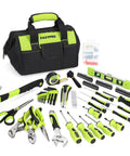 220-Piece Home Tool Set For DIYers And Weekend Warriors, Complete Household Repair Kit with tools laid out around a green bag