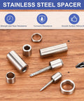 Top Shelf 304 Stainless Steel Spacers 16 Pc Pack 1/2 Inch Inner Diameter By 5/8 Inch Outer Diameter displayed on wood.