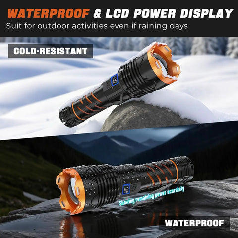 Beast Mode Ultra Bright LED Flashlight 100000 Lumens Rechargeable 50W Beam Long Lasting 15 Hours USB C Quick Charge Waterproof
