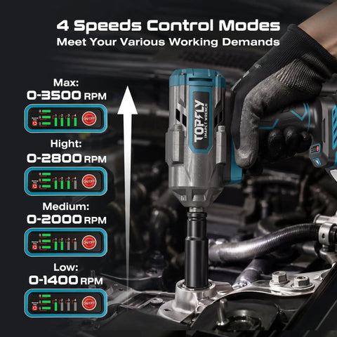 Impact Wrench 1500 Nm Brushless Cordless High Torque With Dual 4Ah Batteries, 4 Speed Settings, 3500 RPM, Half Inch Drive For Cars Trucks And Heavy Duty Truck Repairs used on engine bay