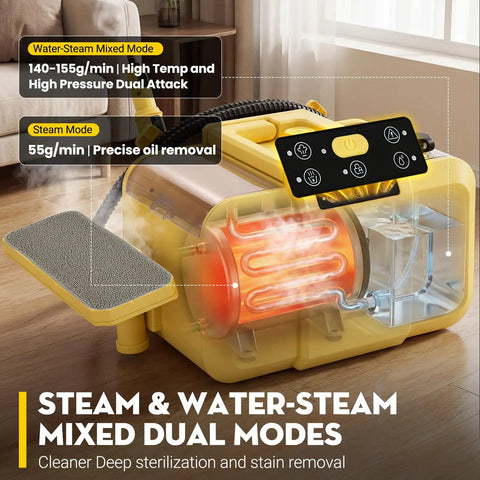 Heavy Duty Steam Cleaner Blasts 284 Degree Vapor And 70 Psi Force to crush stubborn grime, showcasing water-steam mixed dual modes.