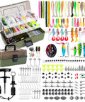Three Layer Tackle Box With 475 Piece Lure Kit Included Crankbaits Weights Hooks And Accessories For Fishing Enthusiasts A Dope Premium Durable Gear Kit Gift For Men displayed open with various lures and accessories.