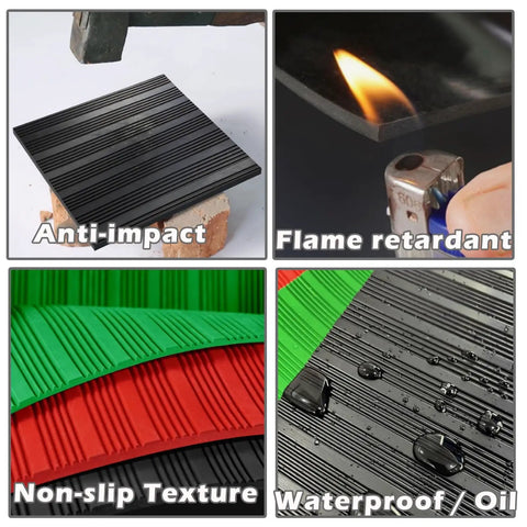 Top Notch Job Site Ready Heavy Duty Rubber Insulating Mat Badass Grip Non Slip Safety Cover For Electrical Rigs And Switchboards Blocks High Voltage Shock Guard, showcasing anti-impact, flame retardant features, and non-slip texture.