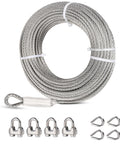Stainless Steel Cable Kit 1 Quarter Inch 25ft Aircraft Wire Rope With Clamps And Thimble Heavy Duty 6400 Lbs Breaking Strength 7x19 Strands