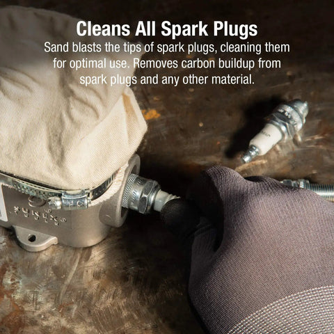 Person using Spark Plug Cleaner With Two Way Valve For Abrasive Blast Or Clean Air Compact Auto Shop Tool Great For Cleaning All Spark Plugs And Easy Storage For Home Use