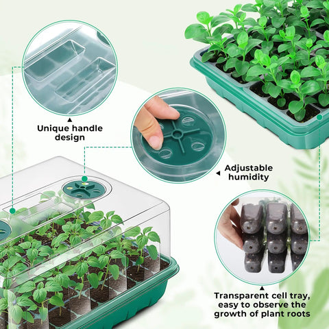 192 Cell Seed Starter Tray Kit With Humidity Vented Domes And High Lid For Indoor Greenhouse Germination, Reusable 0.8mm PVC Trays, Includes 4 Packs Seed Starter Trays, Durable, Easy Transplant, And Simple Clean Up